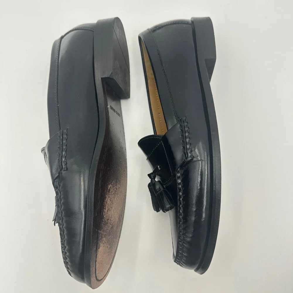 Cole Haan Loafers Black Leather Round Pinch Toe Tassel Slip On Shoe Size 10D
